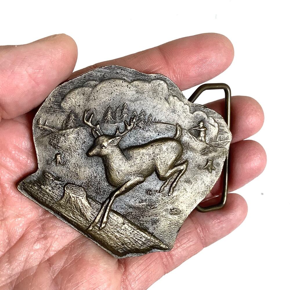 Vintage Deer Stag Solid Brass Napoleon Empereur Belt Buckle Emperor C-144